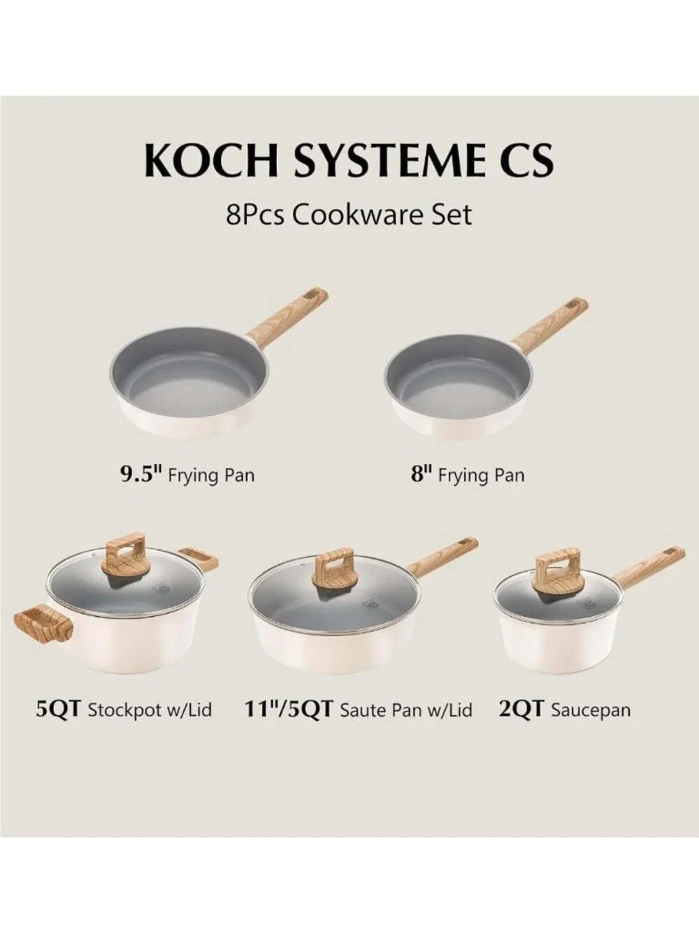 Nonstick Ceramic Cookware Set - Induction Compatible, Dishwasher Safe